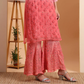 Peach Georgette Chikankari Kurta with Sharara and Dupatta