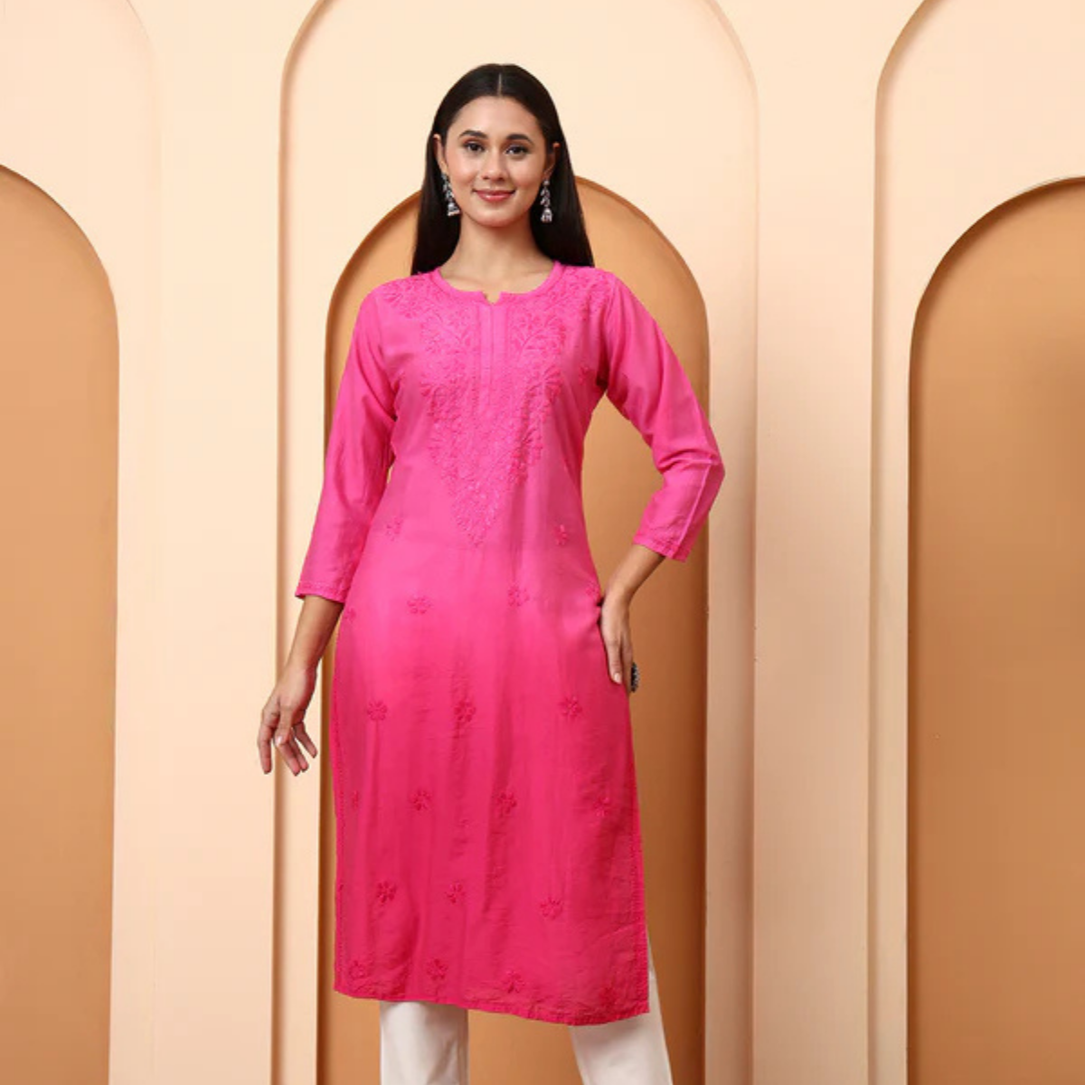 pink-chanderi-chikankari-kurti