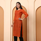 Rust Orange Chanderi Chikankari Kurti