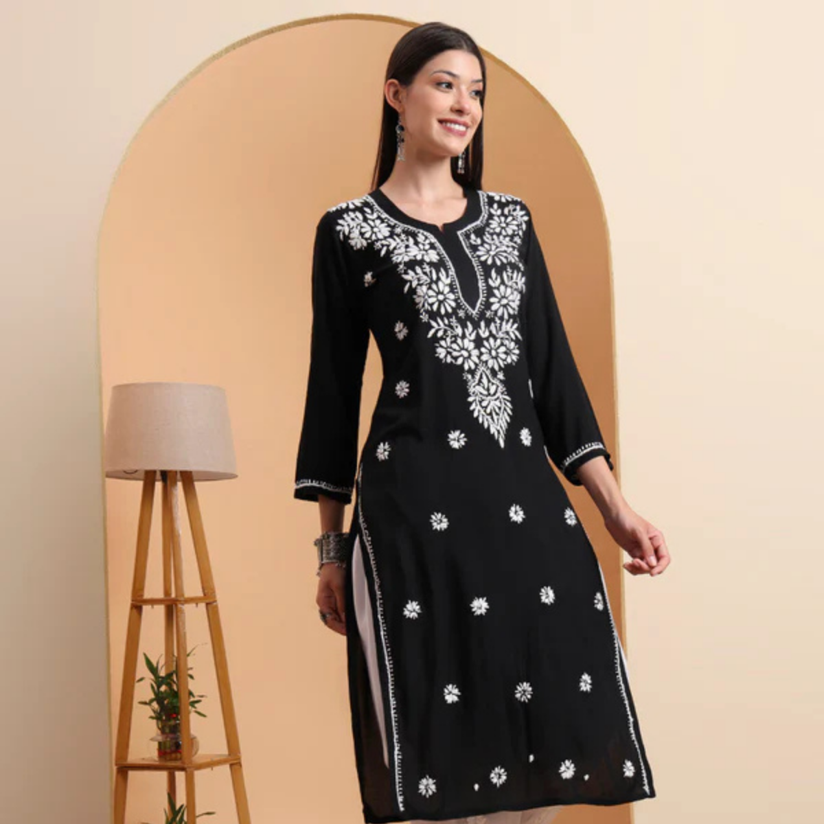 Black Modal Embroidered Kurta