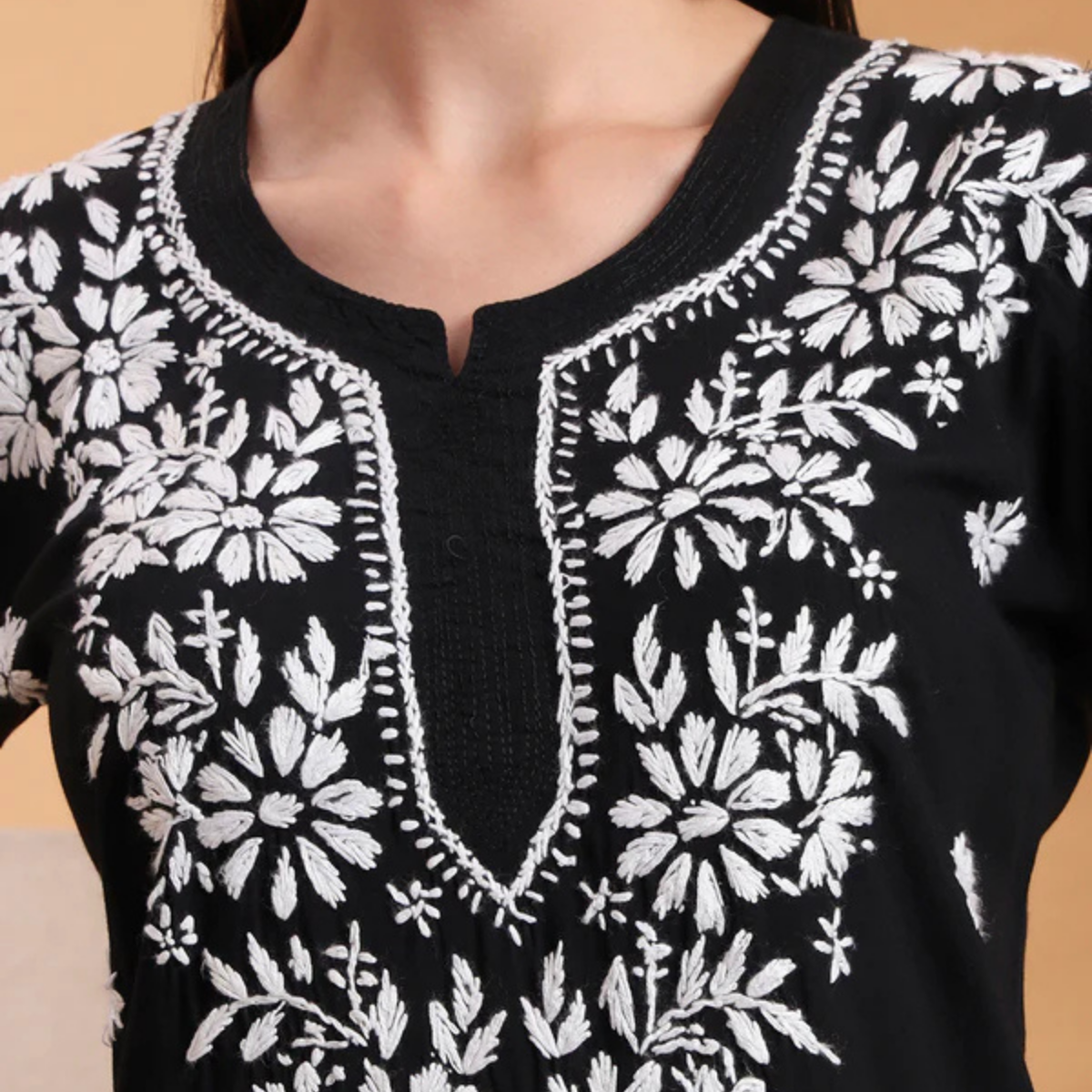 Black Modal Embroidered Kurta