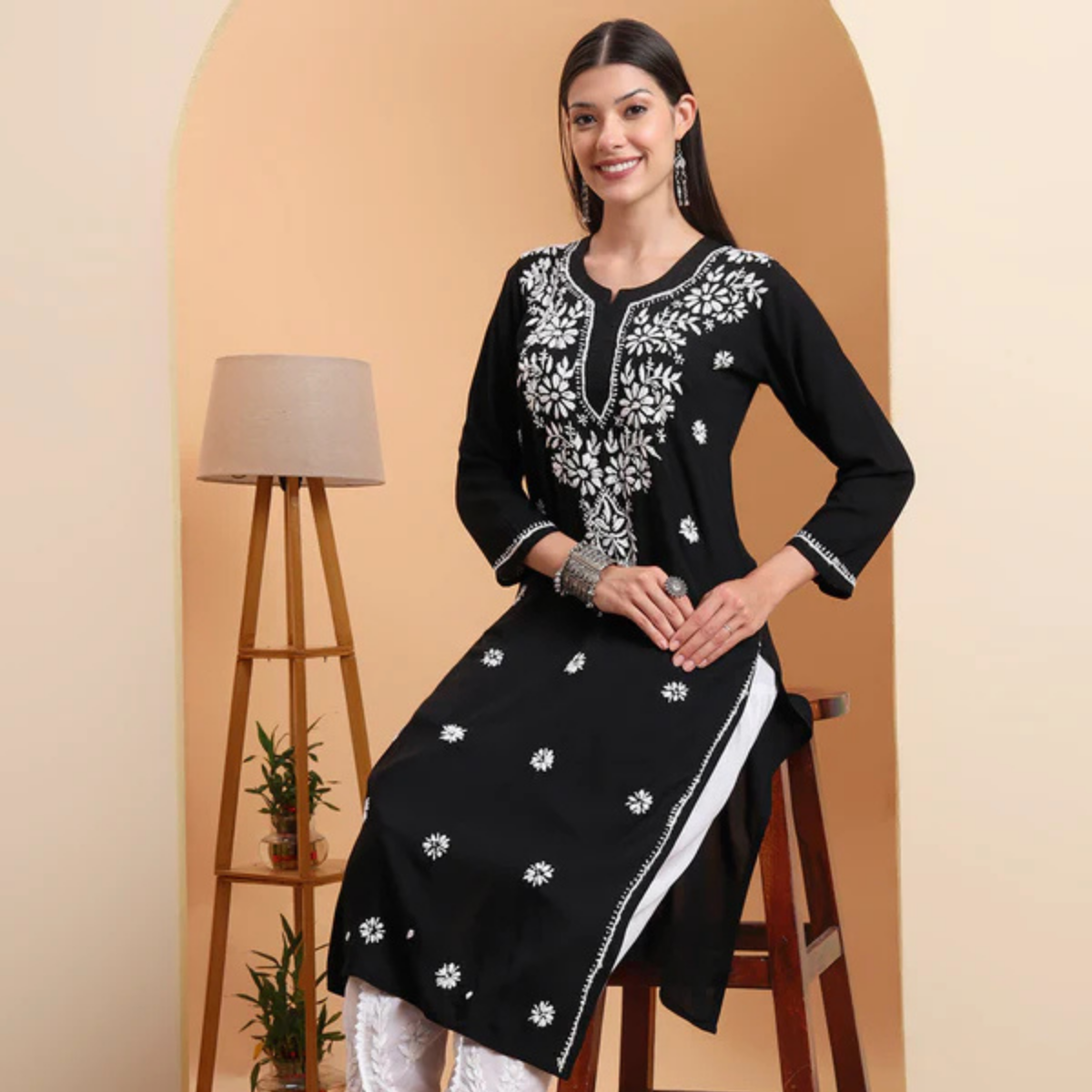 Black Modal Embroidered Kurta