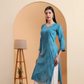 Teal Blue Mulmul Cotton Straight Kurta