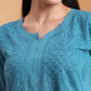Teal Blue Mulmul Cotton Straight Kurta