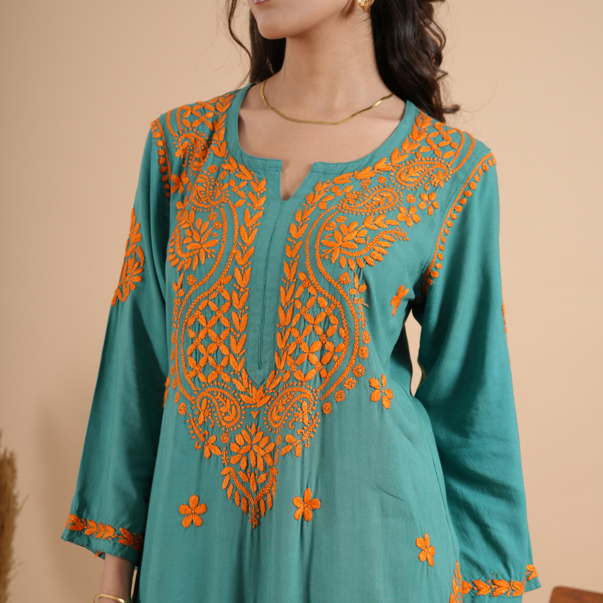 Teal Green Rayon Chikankari Kurta