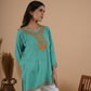 Teal Green Rayon Chikankari Short Kurti