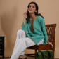 Teal Green Rayon Chikankari Short Kurti
