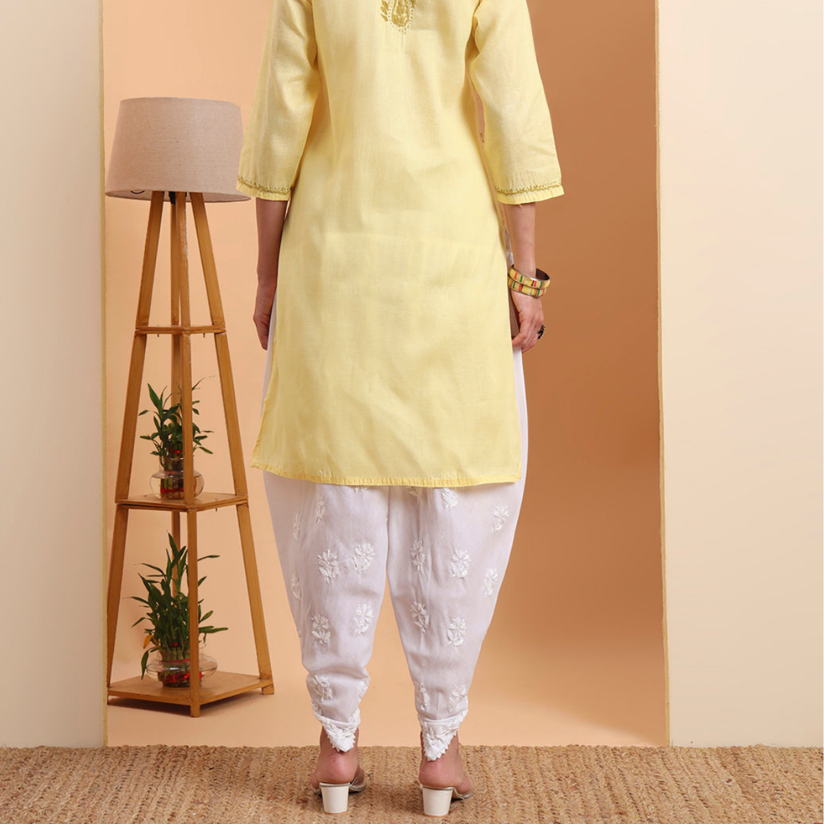 White Cotton Chikankari Embroidered Dhoti Pants