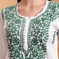 White Cotton Lucknowi Chikankari Kurta with Green Embroidery