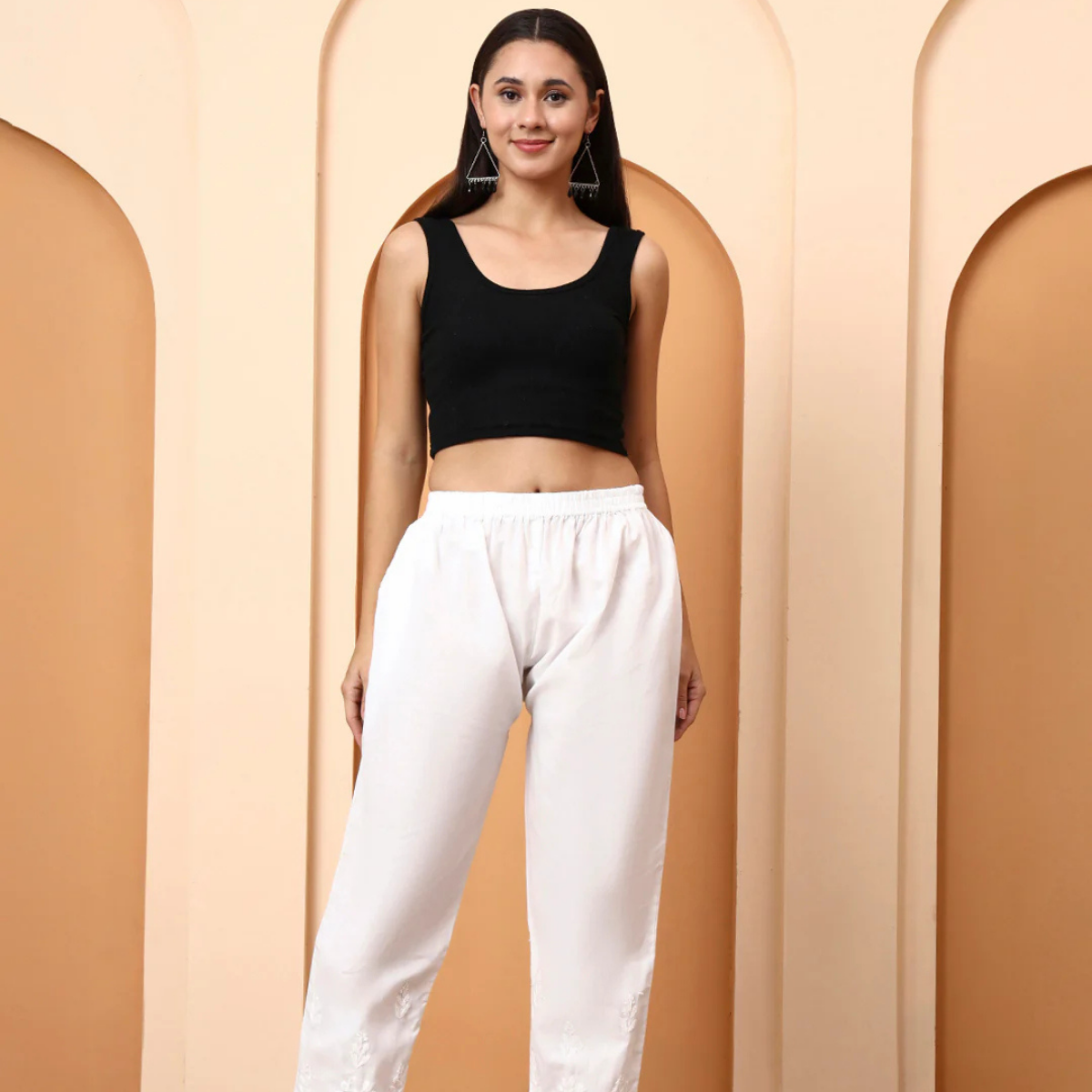 White Mulmul Cotton Palazzo Pants