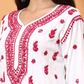 White and Pink Dobby Rayon Embroidered Kurti