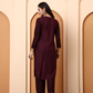 Wine Chikankari Rayon Kurta with Embroidered Pants