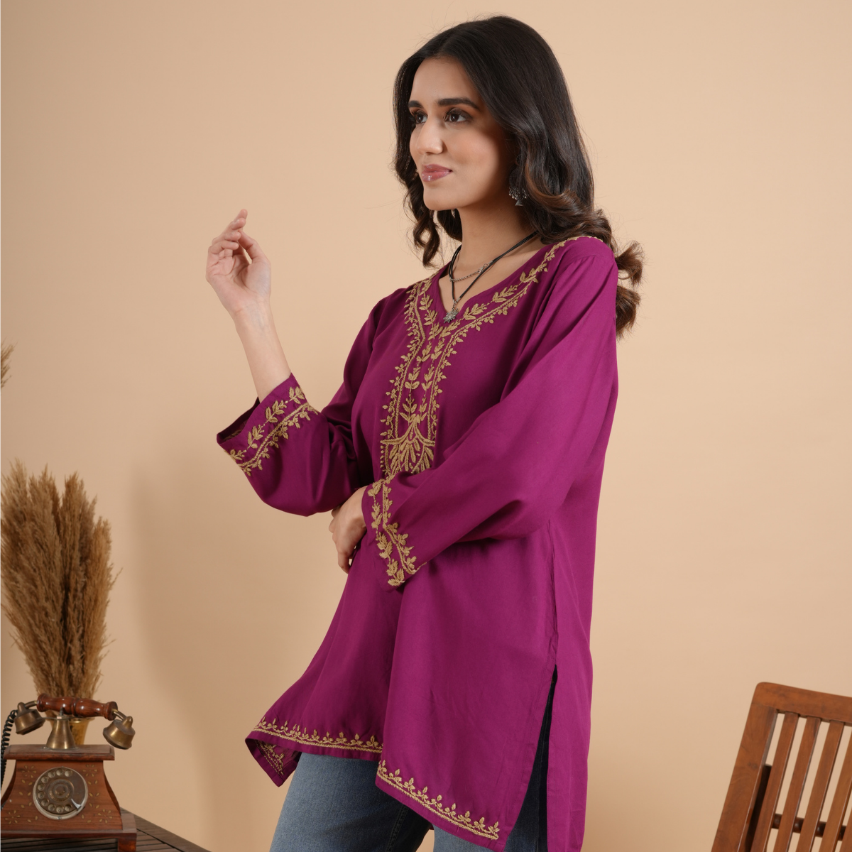 Wine Rayon Short Kurti
