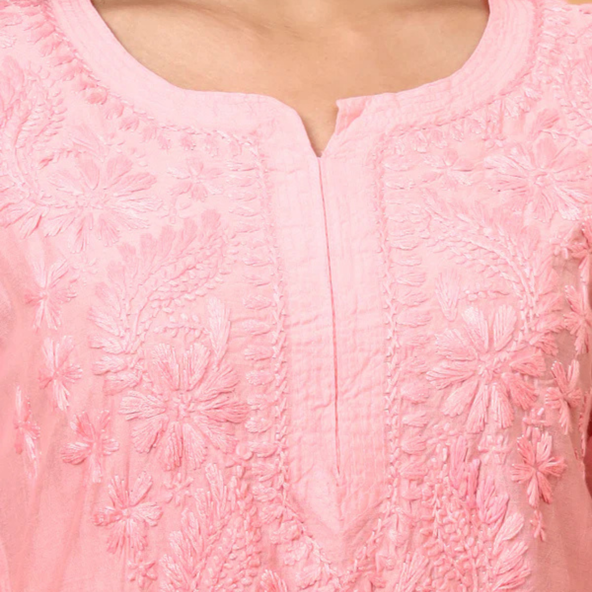 Peach Chanderi Embroidered Kurti