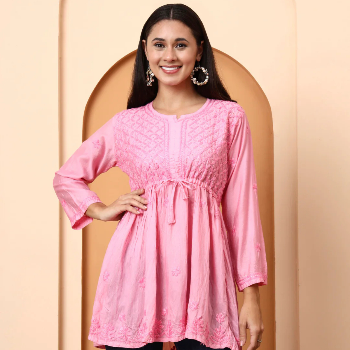 womens-pink-chanderi-short-kurti