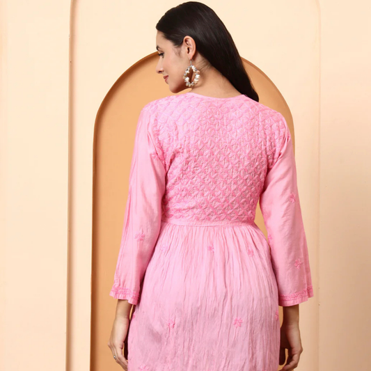 Pink Chanderi Short Kurti