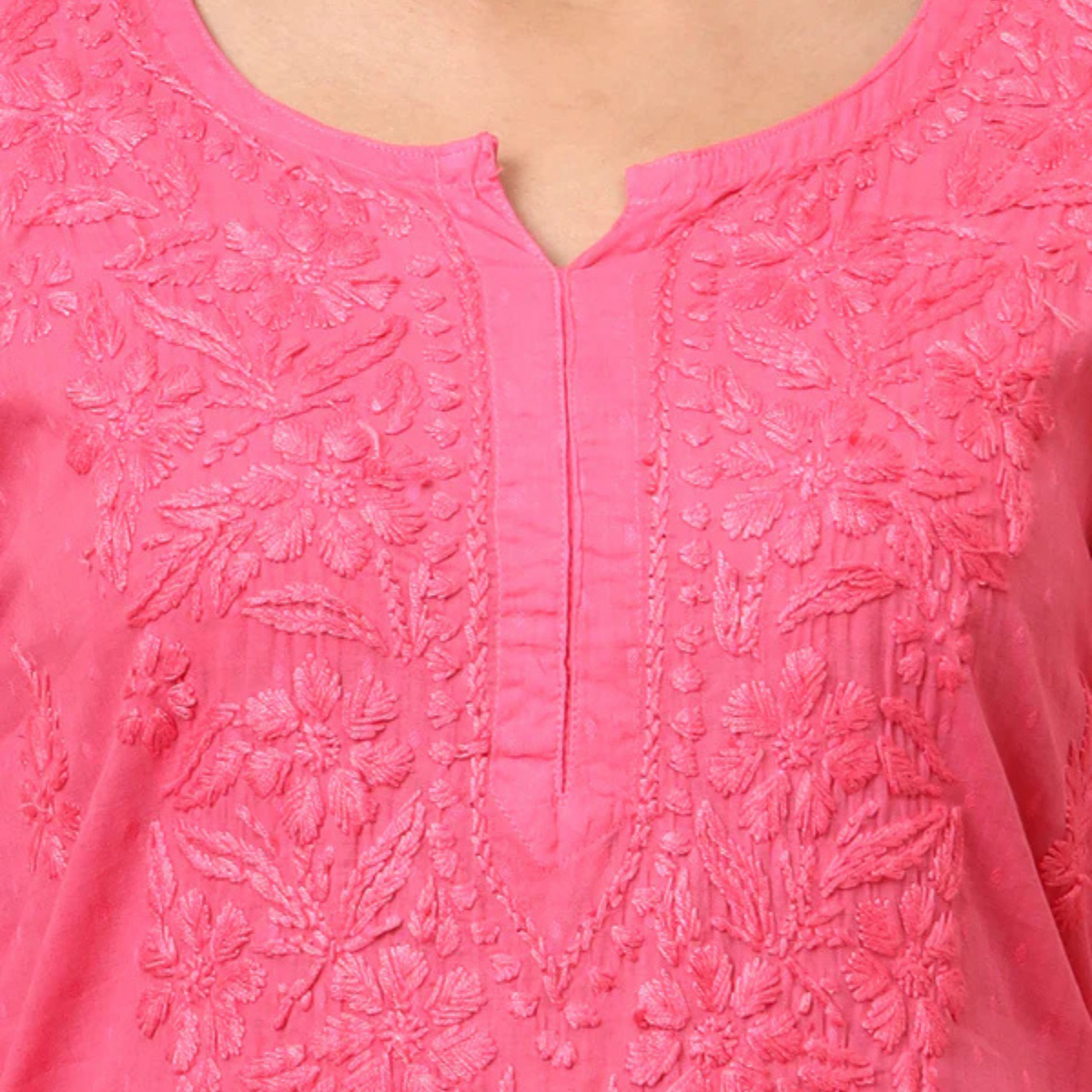 Pink Cotton Embroidered Kurti
